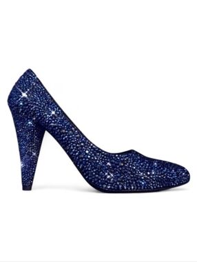 Prada Dark Blue Custom Crystal Tapered Heel Pumps